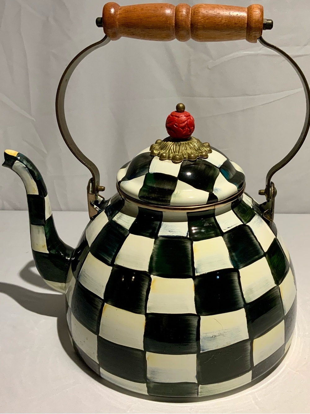 MacKenzie-Childs Courtly Check Enamel Tea Kettle ~ 3 Quart